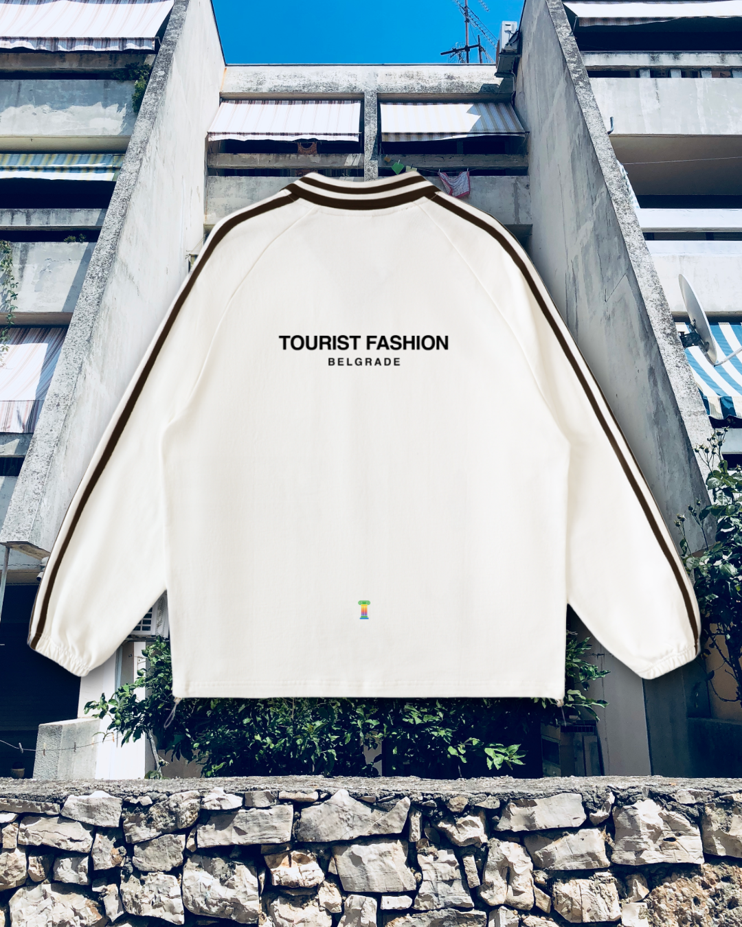 YSL YUGOSLAVIA TOURIST Contrast Striped Lapel Collar Sweatshirt