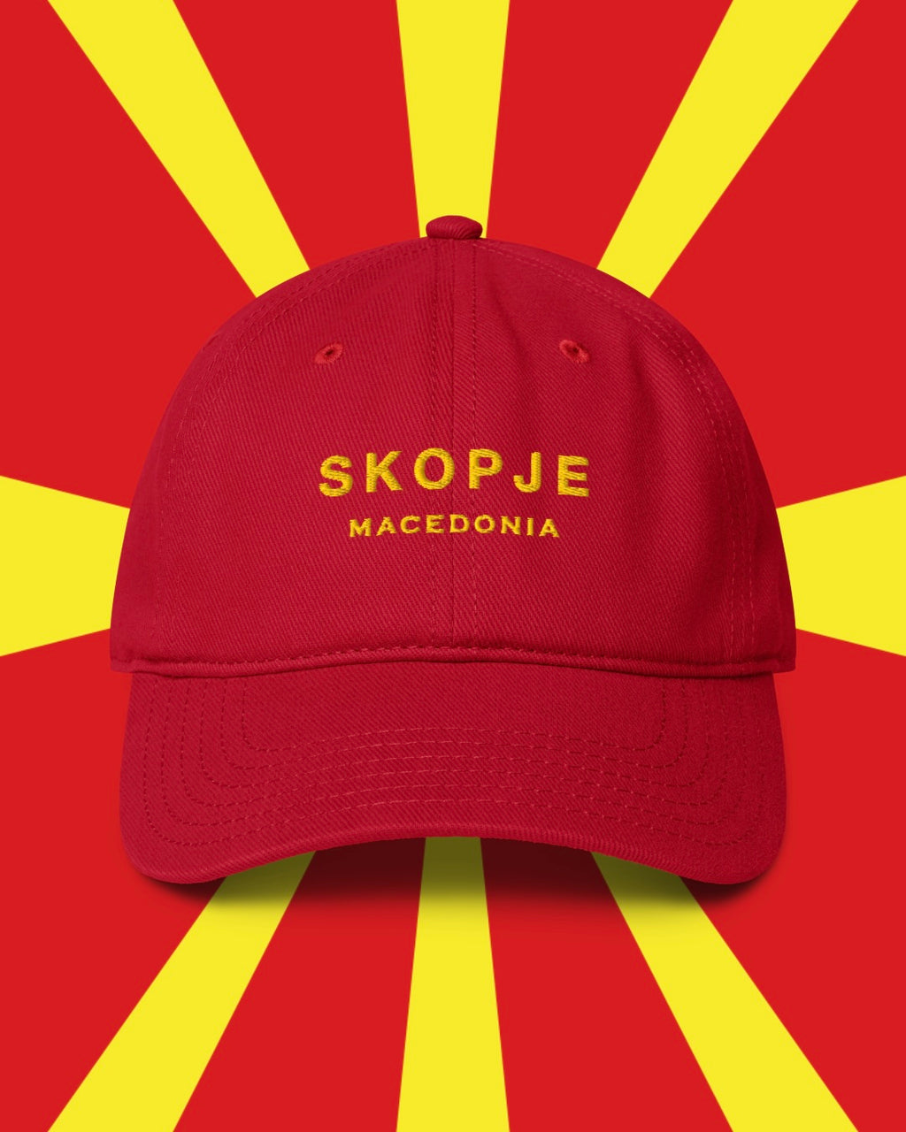 Skopje Macedonia embroidered low-profile cotton twill cap, front view