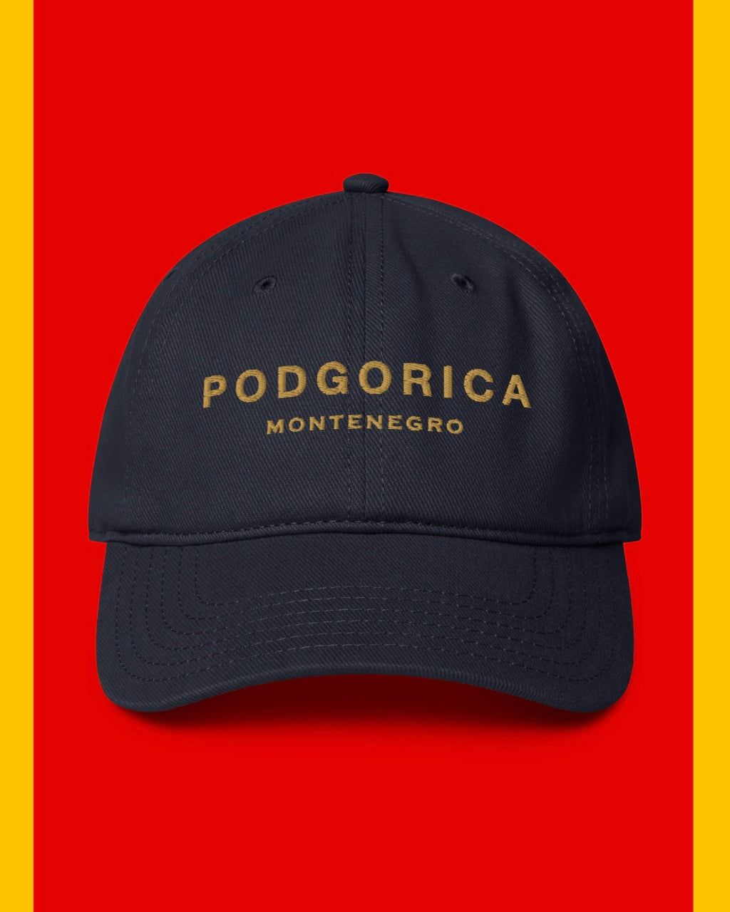 Podgorica Montenegro embroidered low-profile cotton twill cap, front view