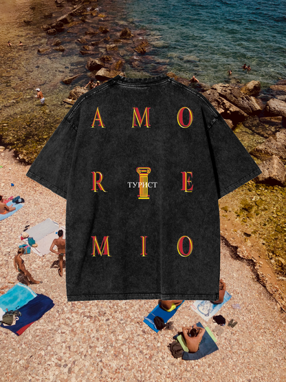 AMORE MIO COVERBACK (BLACK) Oversize Snow Washed T-Shirt