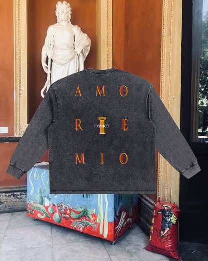 AMORE MIO COVERBACK LONG SLEEVE (BLACK) Oversize Snow Washed T-Shirt