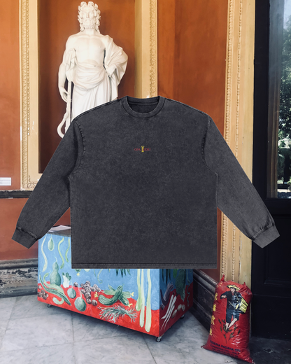 AMORE MIO COVERBACK LONG SLEEVE (BLACK) Oversize Snow Washed T-Shirt