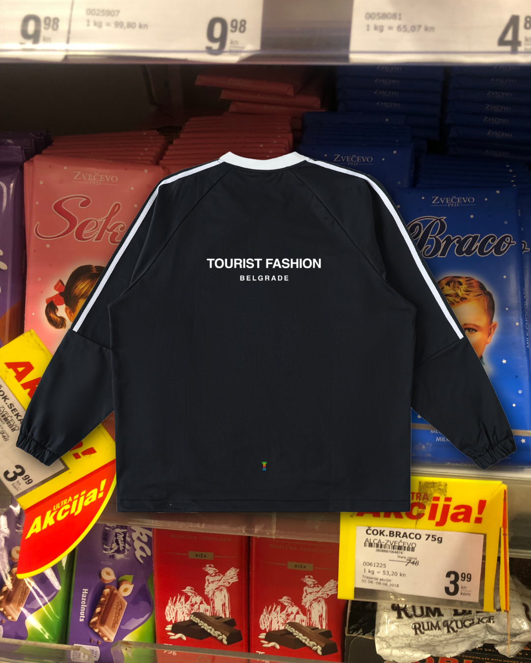 YSL YUGOSLAVIA TOURIST Color-Block V-Neck Long-Sleeve T-Shirt