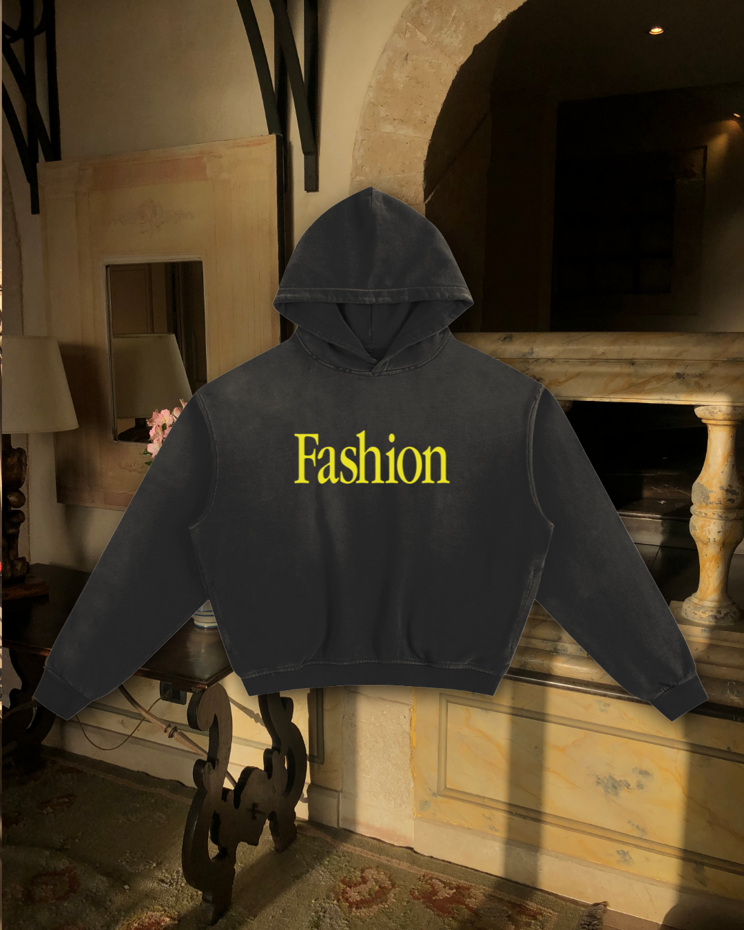 FASHION TOURIST (Black) Sunfade Boxy Hoodie