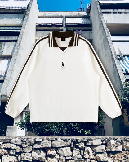 YSL YUGOSLAVIA TOURIST Contrast Striped Lapel Collar Sweatshirt