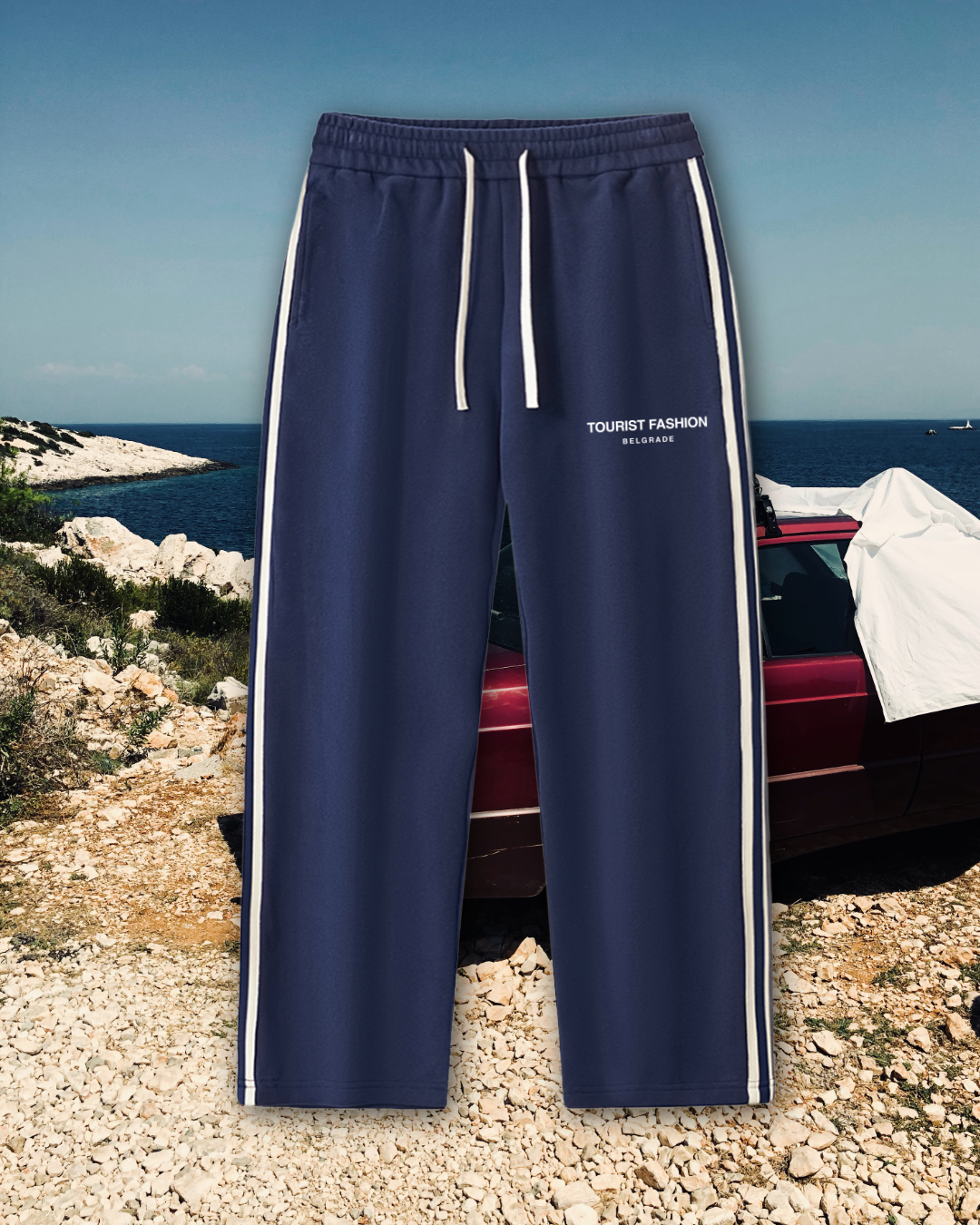 YSL YUGOSLAVIA TOURIST Contrast Side-Stripe Straight-Leg Pants