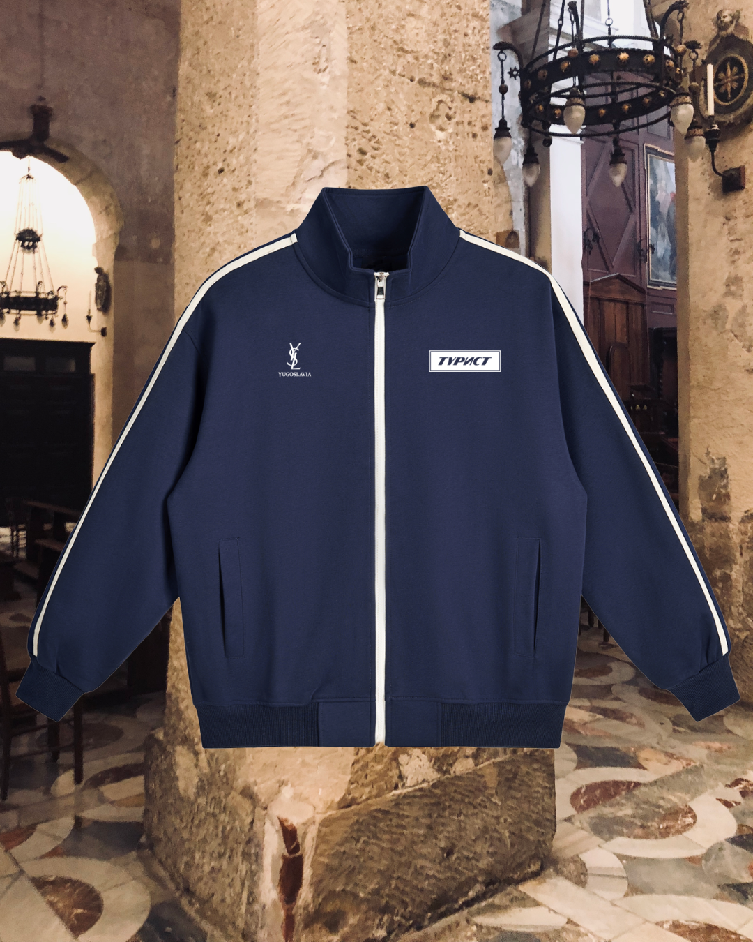 YSL YUGOSLAVIA TOURIST Contrast Side-Stripe Stand Collar  Jacket