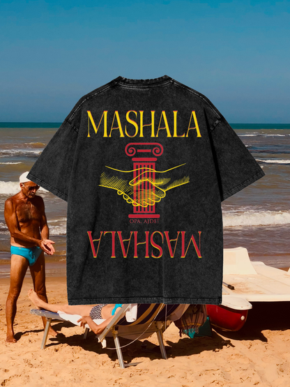 MASHALA MASHALA BIG BACK (BLACK) Oversize Snow Washed T-Shirt