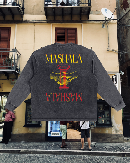 MASHALA MASHALA COVERBACK LONG SLEEVE (BLACK) Oversize Snow Washed T-Shirt