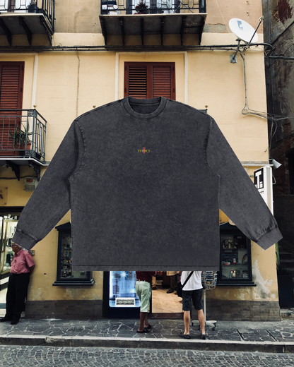 MASHALA MASHALA COVERBACK LONG SLEEVE (BLACK) Oversize Snow Washed T-Shirt