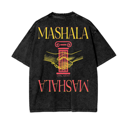 MASHALA MASHALA BIG BACK (BLACK) Oversize Snow Washed T-Shirt